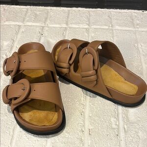 M Gemi Brown Double Buckle Lightweight Sandals, 37.5